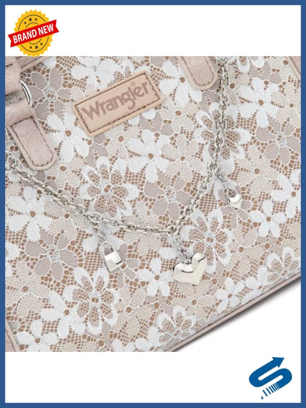Medium Satchel Tote Bag With Lace Detail And Purse Charms View 3